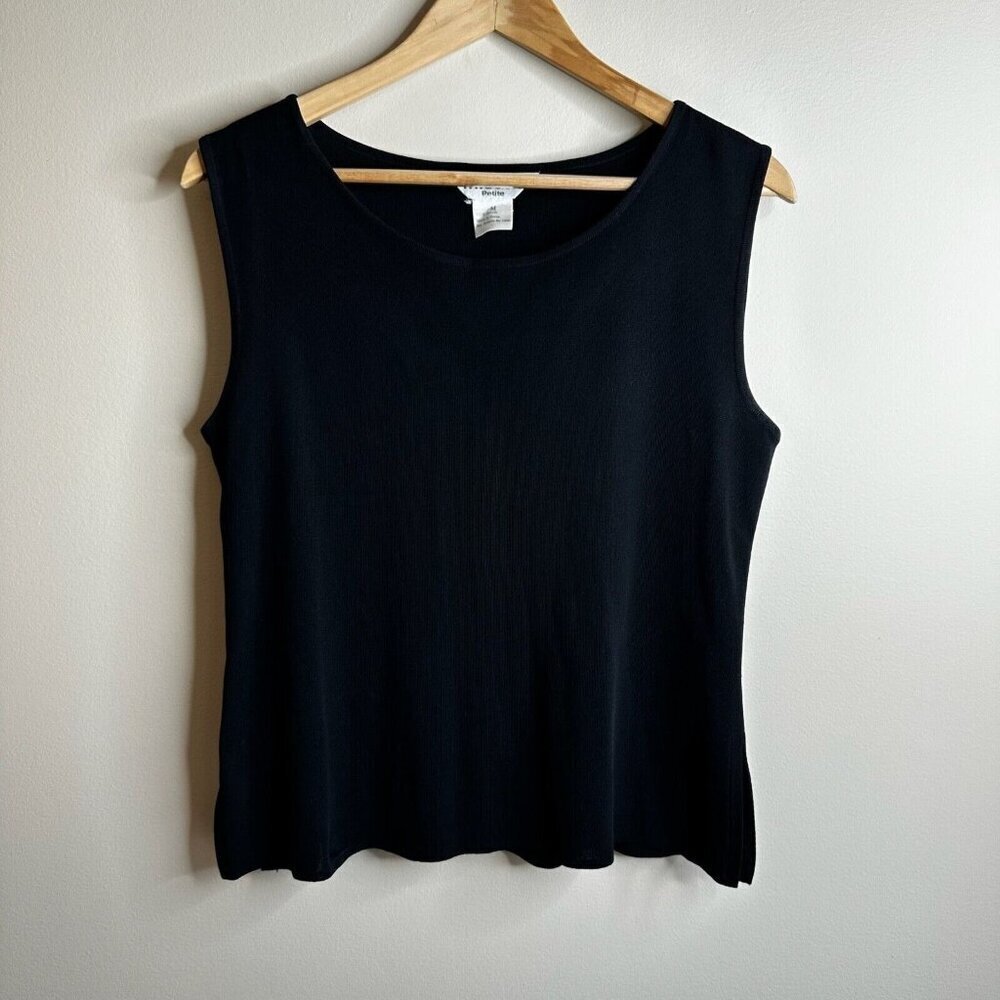 Exclusively Misook Cropped Top Black Sz M Petite Stretch Knit Sleeveless Tank